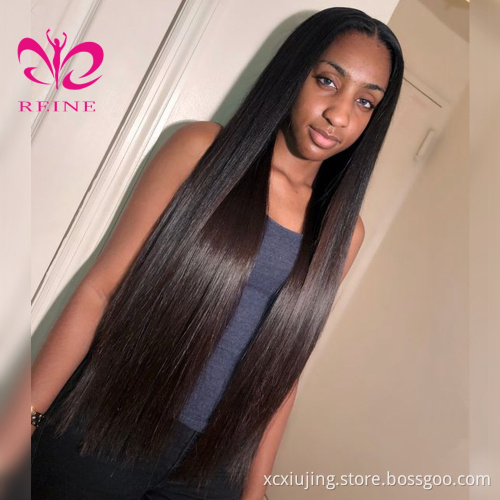 REINE 30 Inch  Indian Virgin Human Hair Wigs,Brazilian Peruvian Straight 4X4 Cuticle Aligned 3 and middle  Part Lace Closure Wig